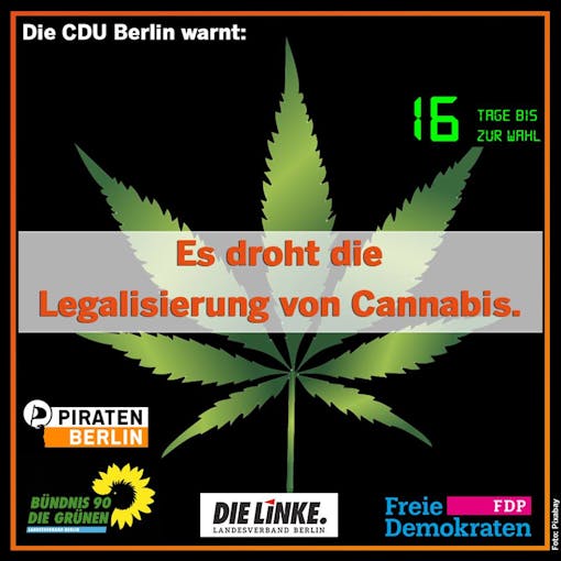 Germany's Christian Democratic Union posted a online countdown to the election that warns, "Legalization of cannabis is imminent."